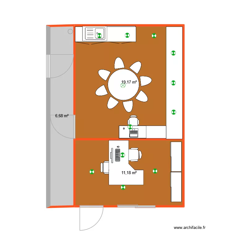 Bureau. Plan de 3 pièces et 37 m²