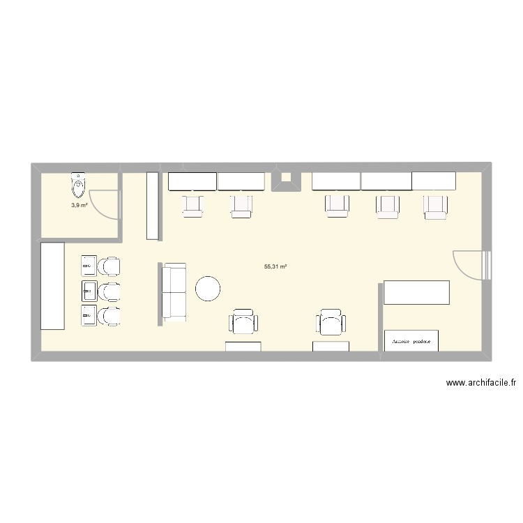 ojiqgrùvd. Plan de 2 pièces et 59 m2