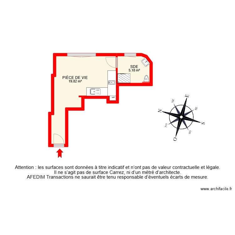 BI24399 -. Plan de 2 pièces et 25 m2