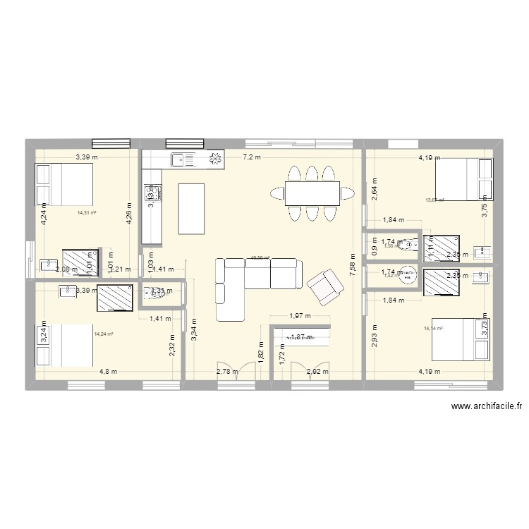 narrosse2. Plan de 8 pièces et 110 m2