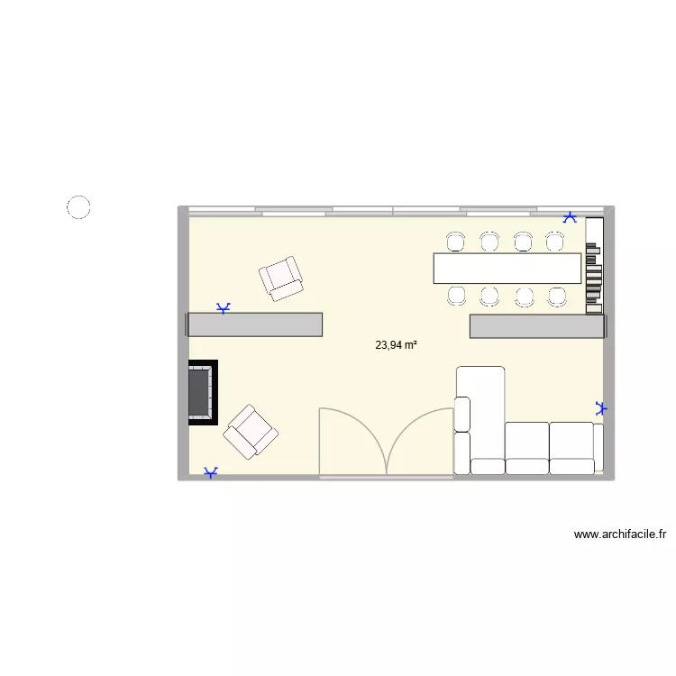 salon / salle &agrave; manger. Plan de 1  et 24 m²
