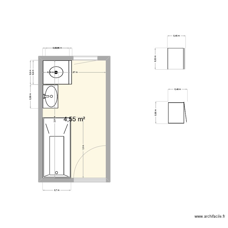 sdb. Plan de 1 pièce et 5 m2