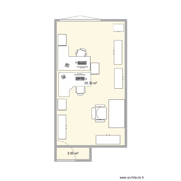 Bureau Hémato. Plan de 2 pièces et 21 m2