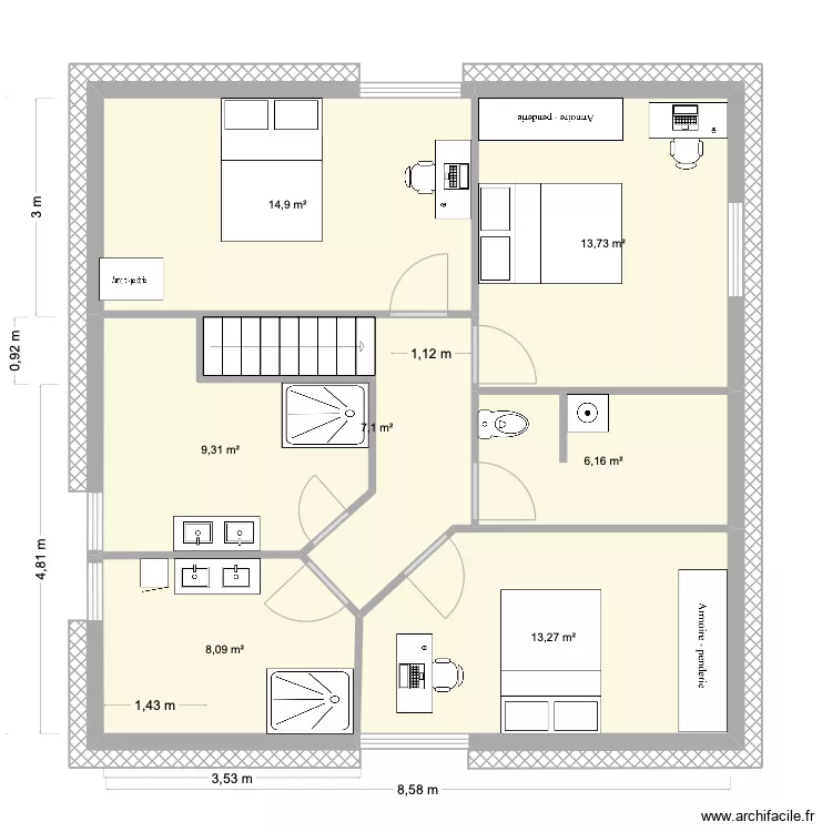 2e &eacute;tage Coloc SDB centrale. Plan de 