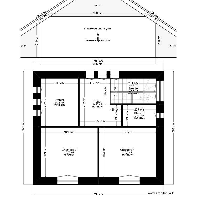lebrault. Plan de 13 pièces et 82 m2