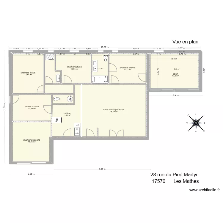Maison Les Mathes avec boussole 28/10/2025 14h54. Plan de 