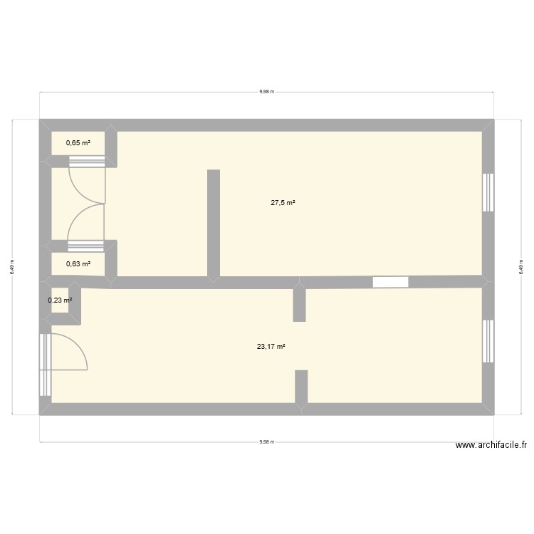 Hypothèse 2. Plan de 5 pièces et 52 m2