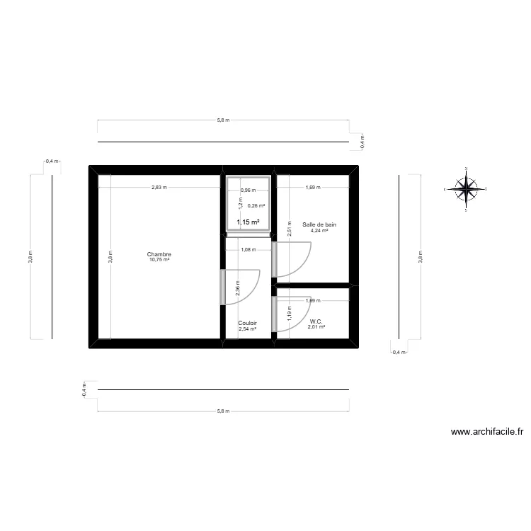 DP2 Etage. Plan de 6 pièces et 22 m²