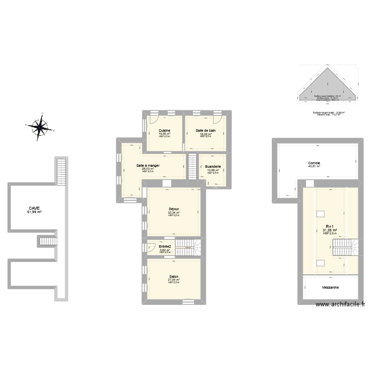 Bisiaux. Plan de 19 pièces et 316 m2