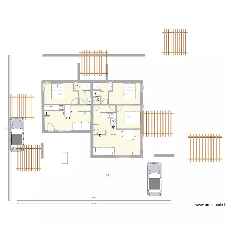 bloc. Plan de 8  et 77 m²