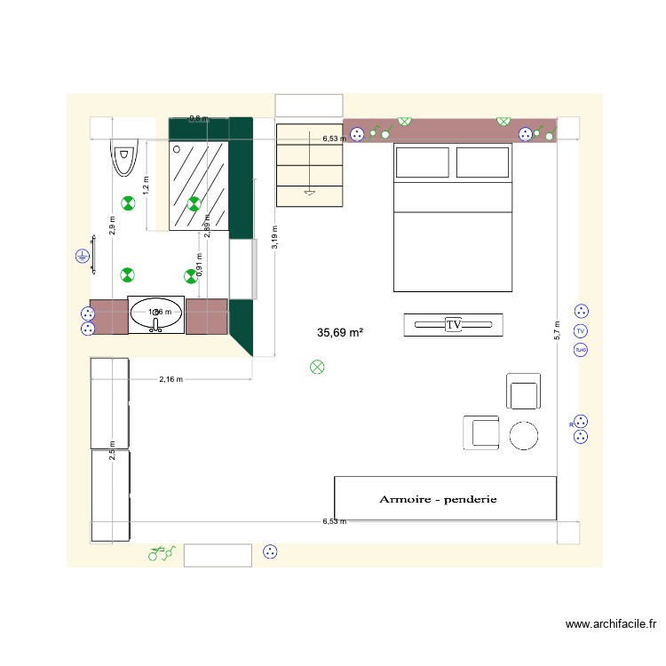 CHAMBRE SDBAIN N&deg;2 ETAGE. Plan de 0 pièce et 0 m2