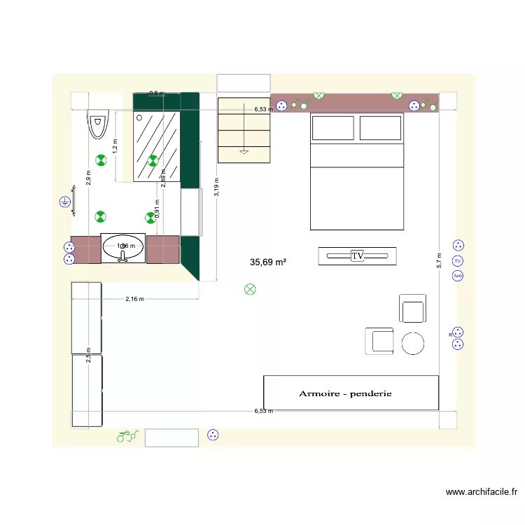 CHAMBRE SDBAIN N°2 ETAGE. Plan de CHAMBRE SDBAIN N°2 ETAGE. Plan de