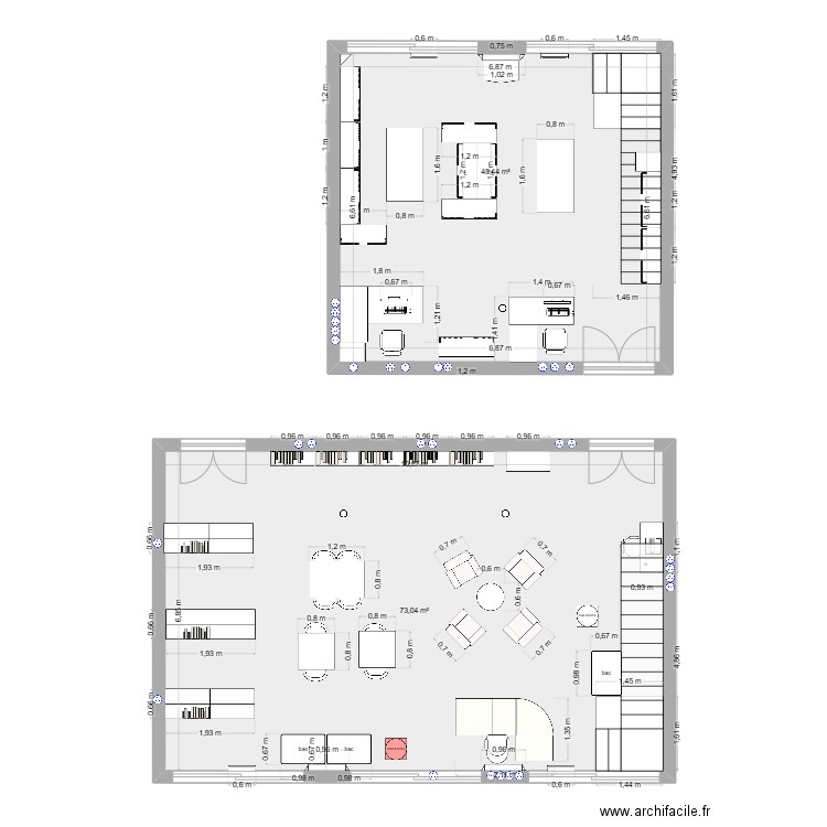 mediatheque. Plan de 6 pièces et 234 m2