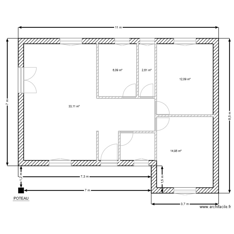 José. Plan de 5 pièces et 69 m2
