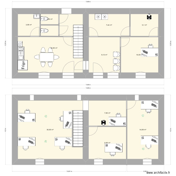 chaumière 1er. Plan de 7 pièces et 64 m2