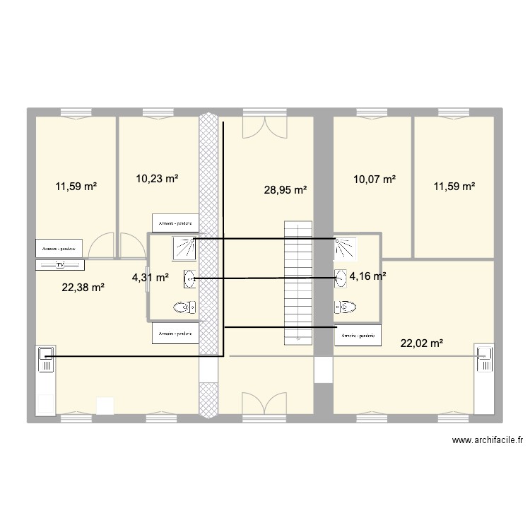 Réno 1. Plan de 16 pièces et 382 m2