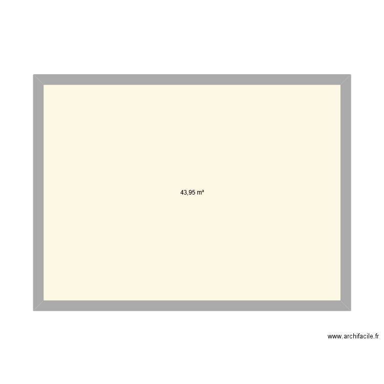cuisine ouverte 2 murs. Plan de 1 pièce et 44 m2