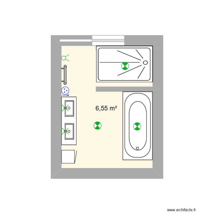 Salle de bains R+1. Plan de 1 pièce et 7 m2