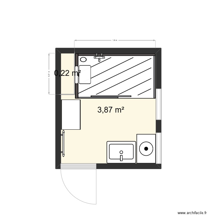 SdB Michèle. Plan de 2 pièces et 4 m2