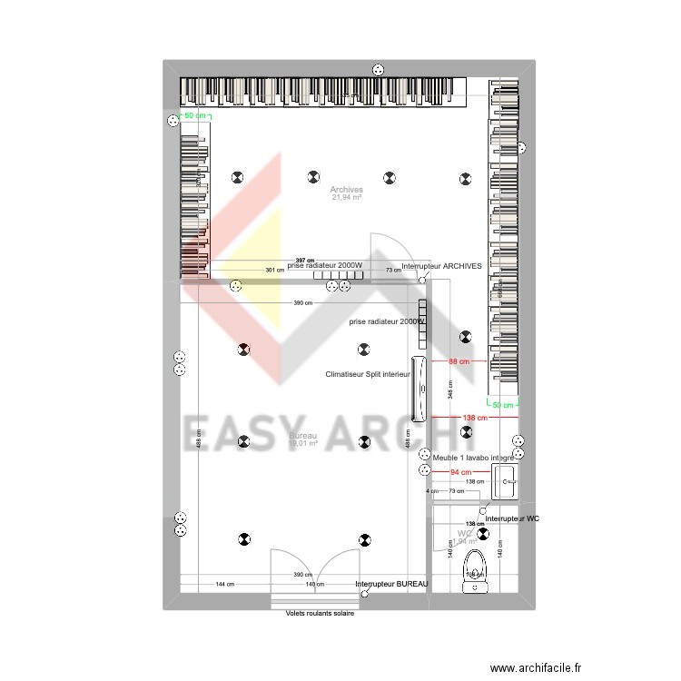 Plan bureau. Plan de 3 pièces et 43 m2