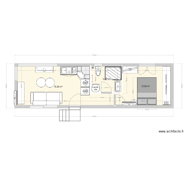 Tiny House Trinité. Plan de 3 pièces et 30 m2