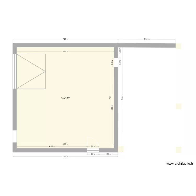MAISON RDC. Plan de 1  et 47 m²