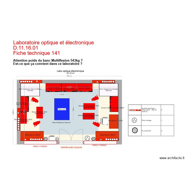 Fiche141_Labo électronique optique 2025-03-24. Plan de 1 pièce et 33 m2