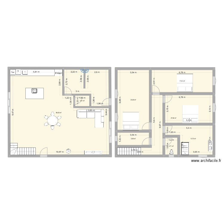 MAISON. Plan de 1 pièce et 2 m2