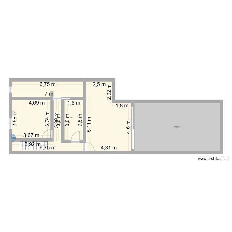 ETAGE 1. Plan de 2 pièces et 102 m2
