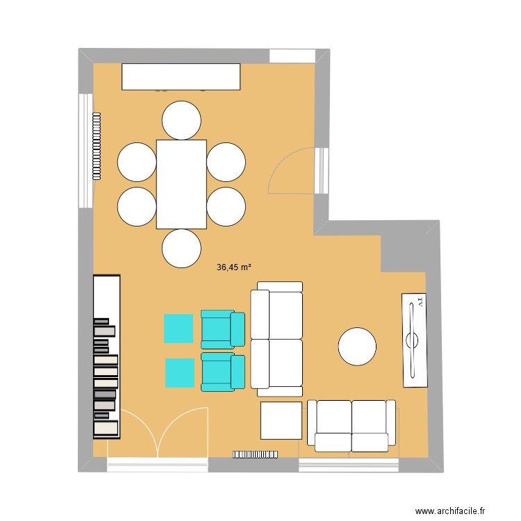 Rénovation 2025. Plan de 1 pièce et 36 m2