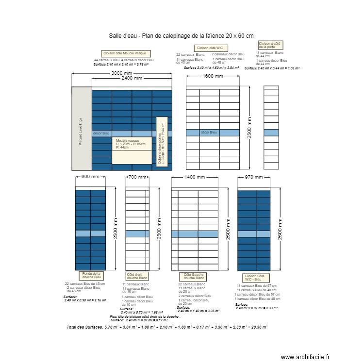 calepinage faïence Salle d'eau. Plan de 0 pièce et 0 m2