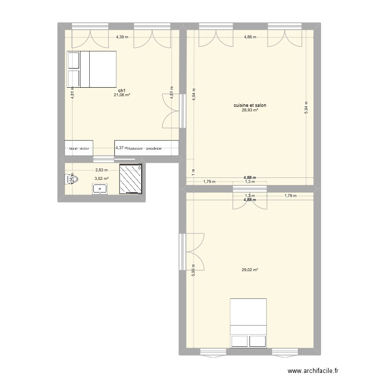 coutras rdc. Plan de 4 pièces et 83 m2