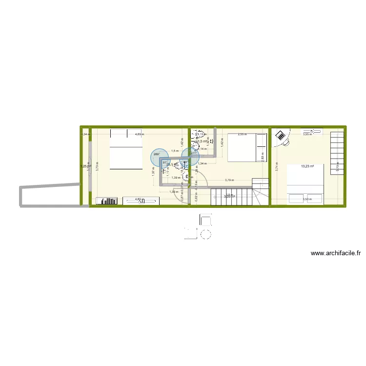 1er &eacute;tages. Plan de 5  et 45 m²