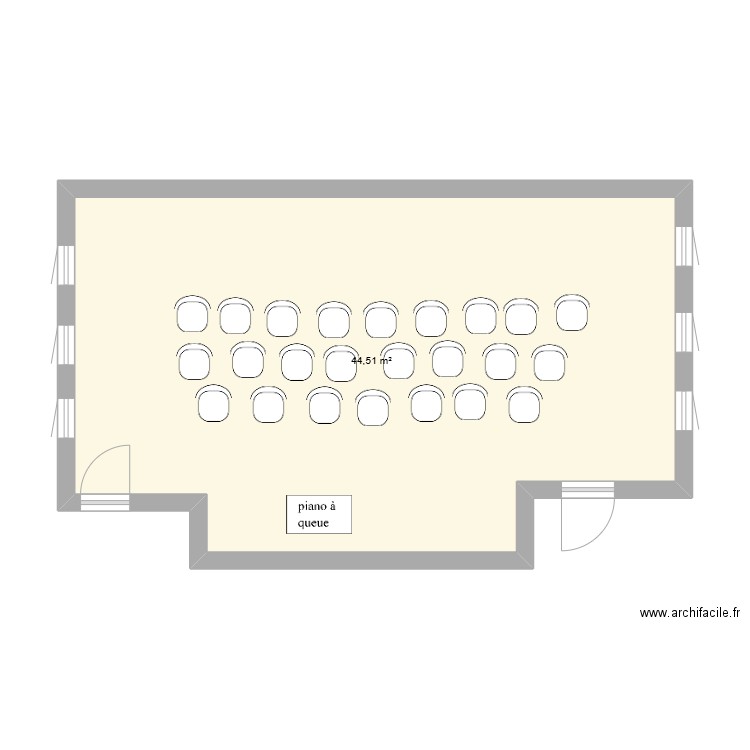 classe du haut école. Plan de 1 pièce et 45 m2