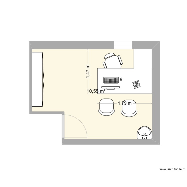 Cabinet. Plan de 1 pièce et 11 m2