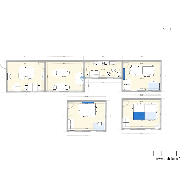 salle reunion + bureaux . Plan de 6 pièces et 143 m2