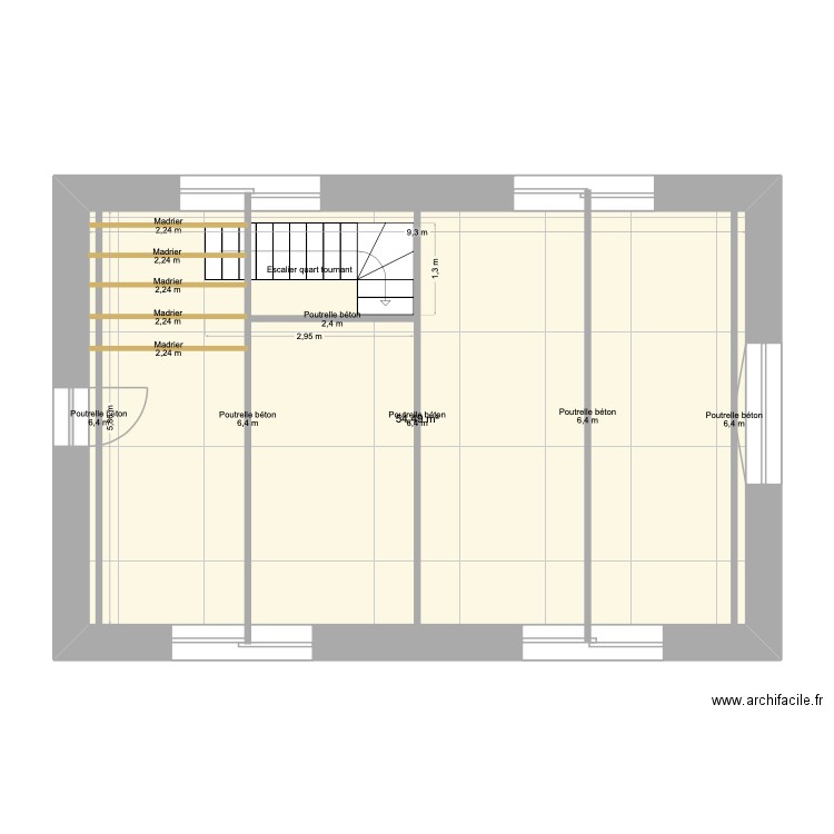 plan rdc vu plancher. Plan de 1 pièce et 54 m2