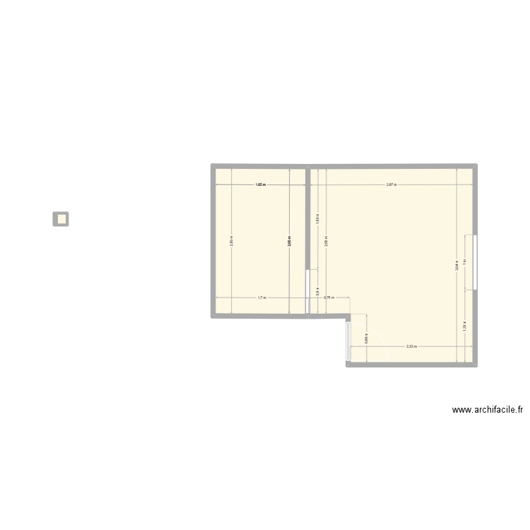 Petite SDB et chambre. Plan de 2 pièces et 14 m2