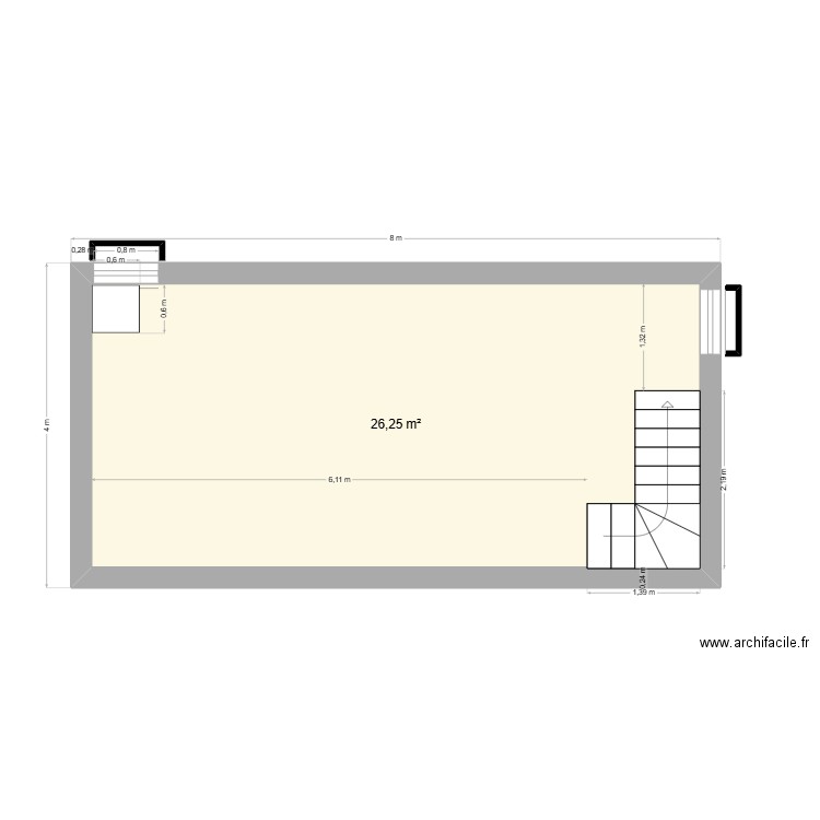cave. Plan de 1 pièce et 26 m2