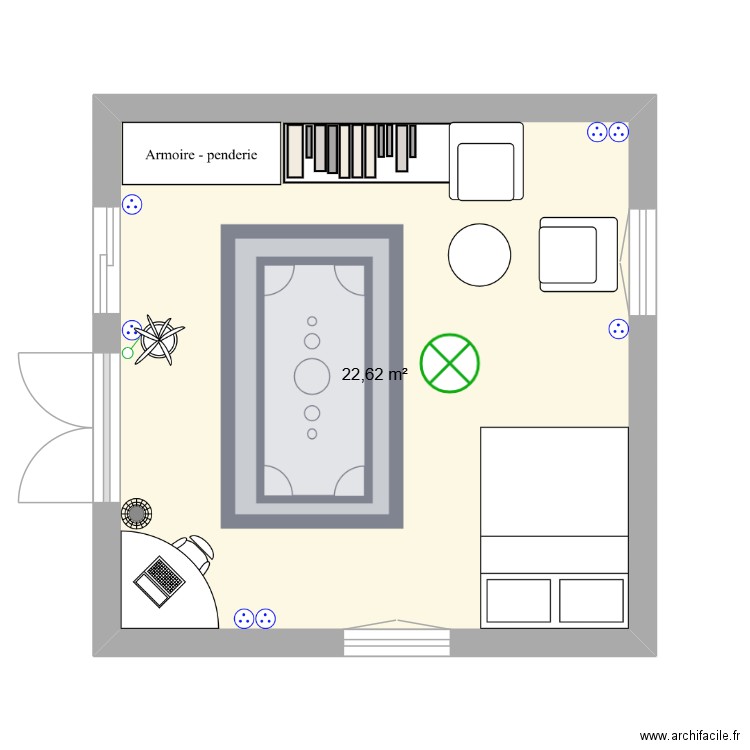 chambre. Plan de 1 pièce et 23 m2