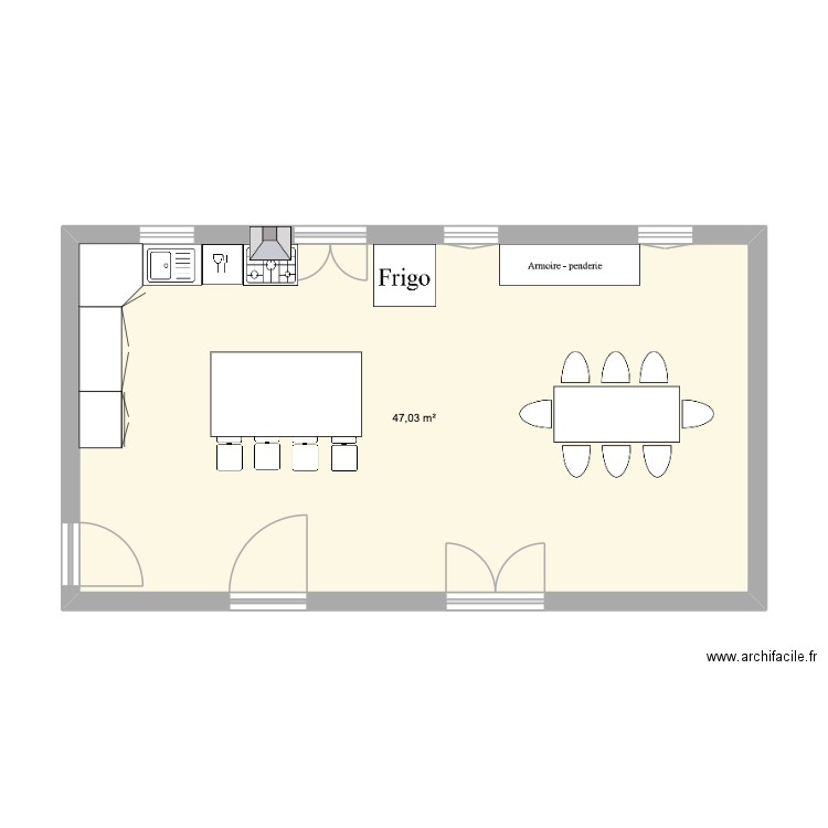 projet cuisine. Plan de 1 pièce et 47 m2