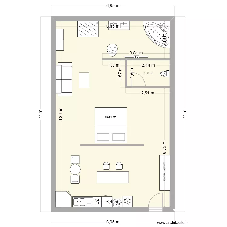 love. Plan de 2  et 67 m²