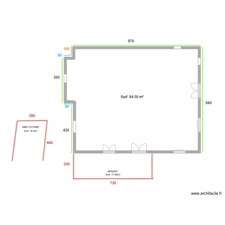 Rez-de-Chaussée MESURES EXTERIEURES. Plan de Rez-de-Chaussée MESURES EXTERIEURES. Plan de