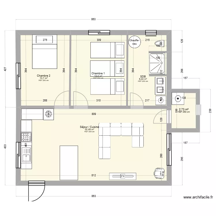 Nina 3. Plan de 5  et 67 m²