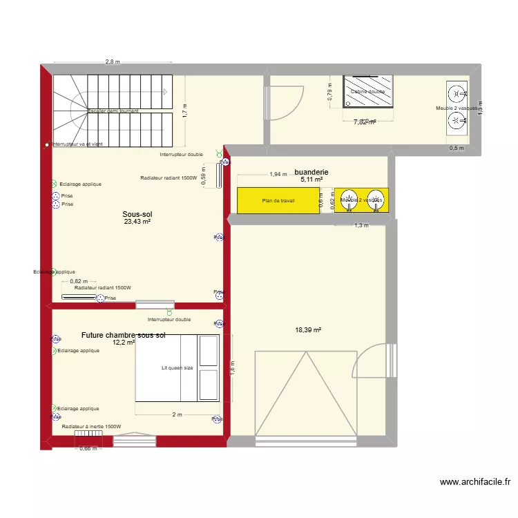 sous sol. Plan de 5  et 67 m²