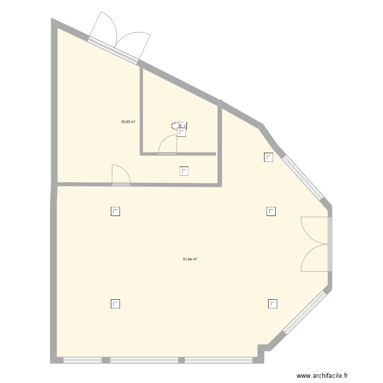 condorcet commerce. Plan de 2 pièces et 128 m2