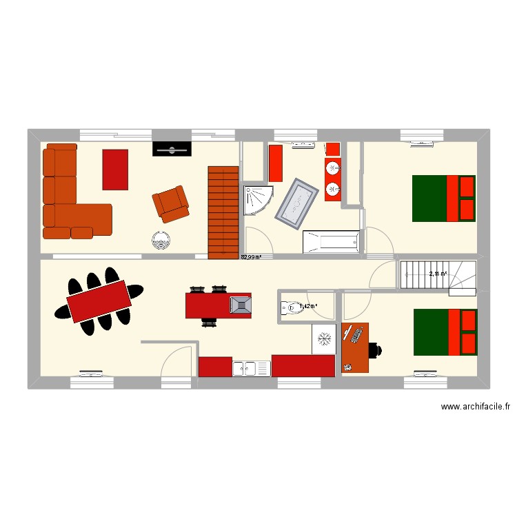 musse. Plan de 3 pièces et 87 m2