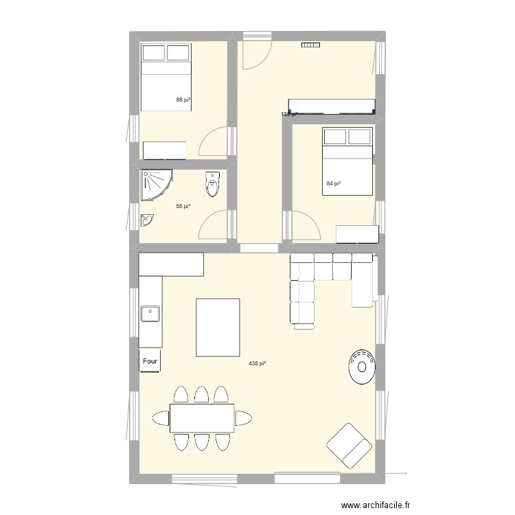 chalet. Plan de 5 pièces et 74 m2