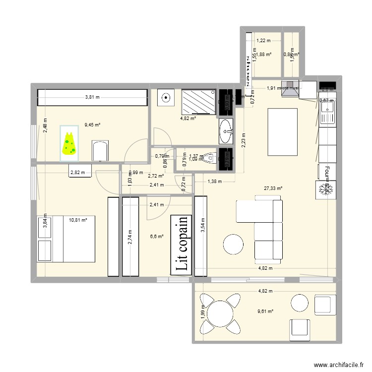 Appart saint martin S V3. Plan de 14 pièces et 76 m2
