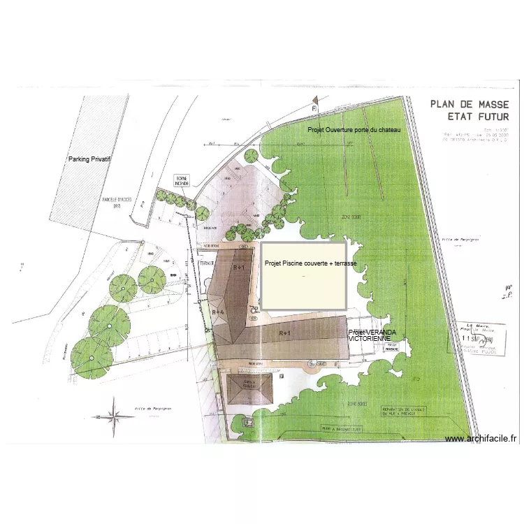 plan masse. Plan de 1  et 334 m²